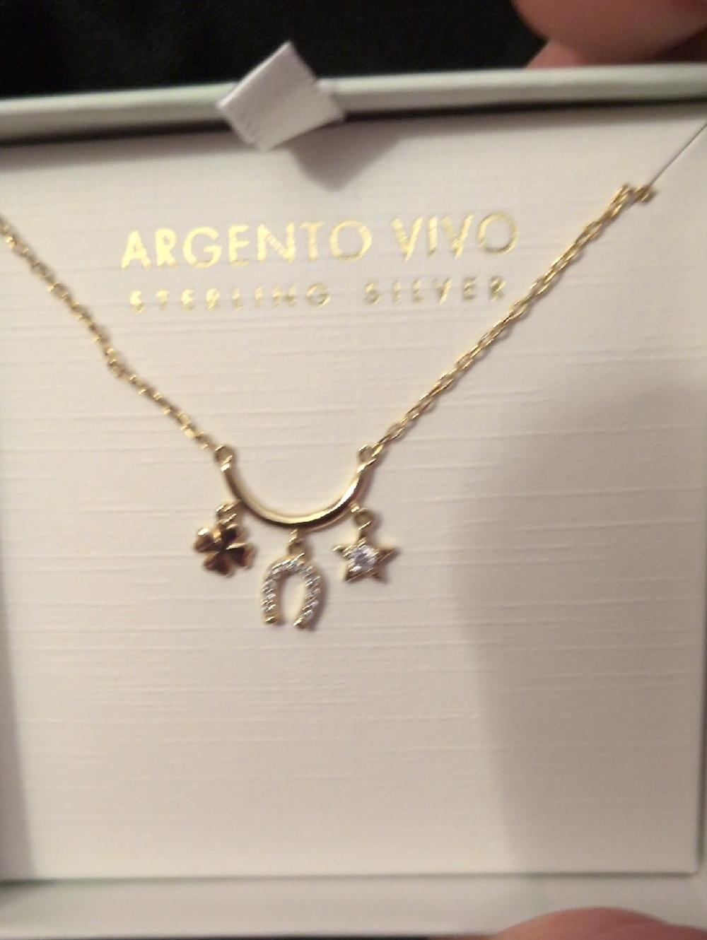 Argento Vivo Gold Charm Necklace with Flower, Horseshoe & Star